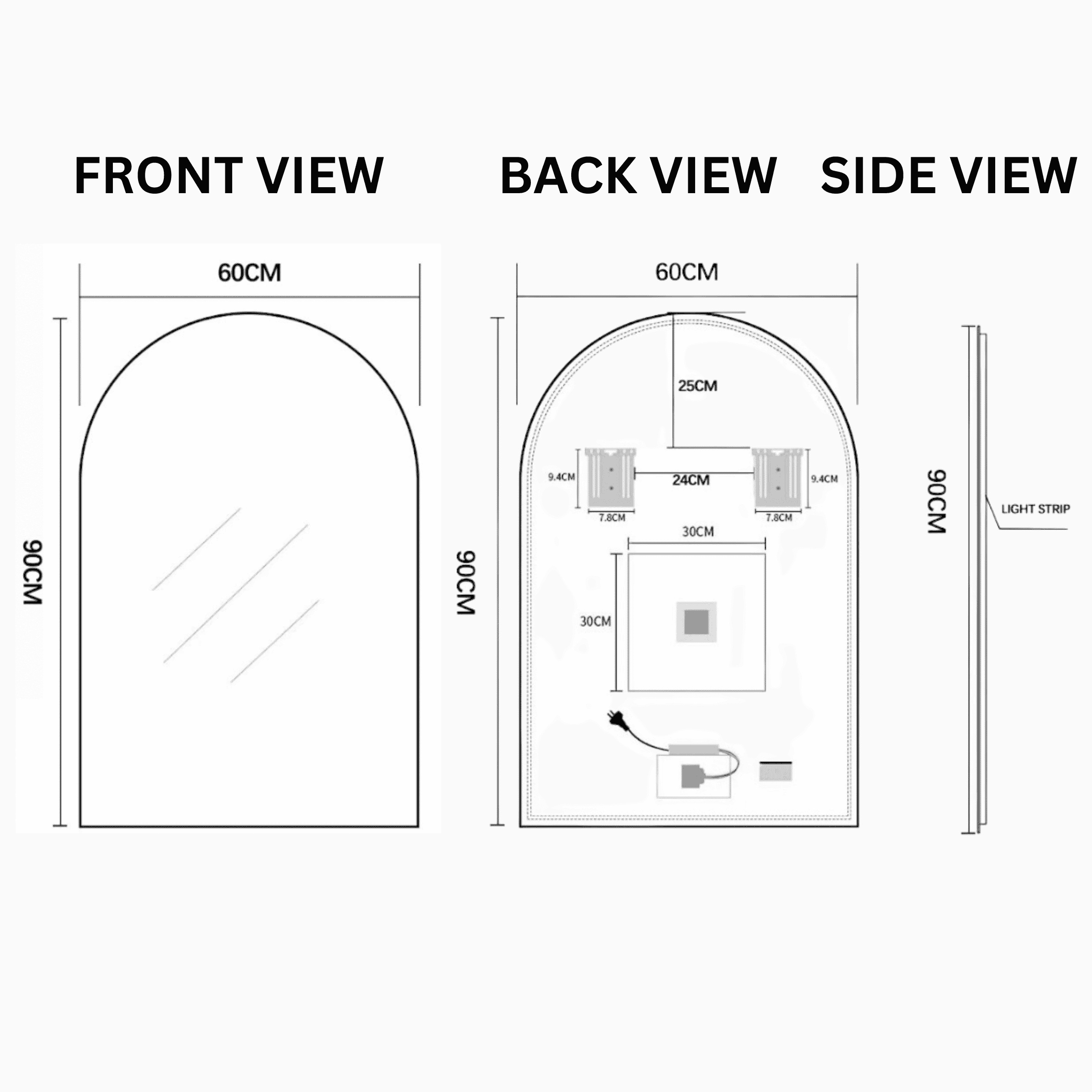 Arch Backlit LED Mirror | 900 x 600 | Anti-Fog and Dimmable