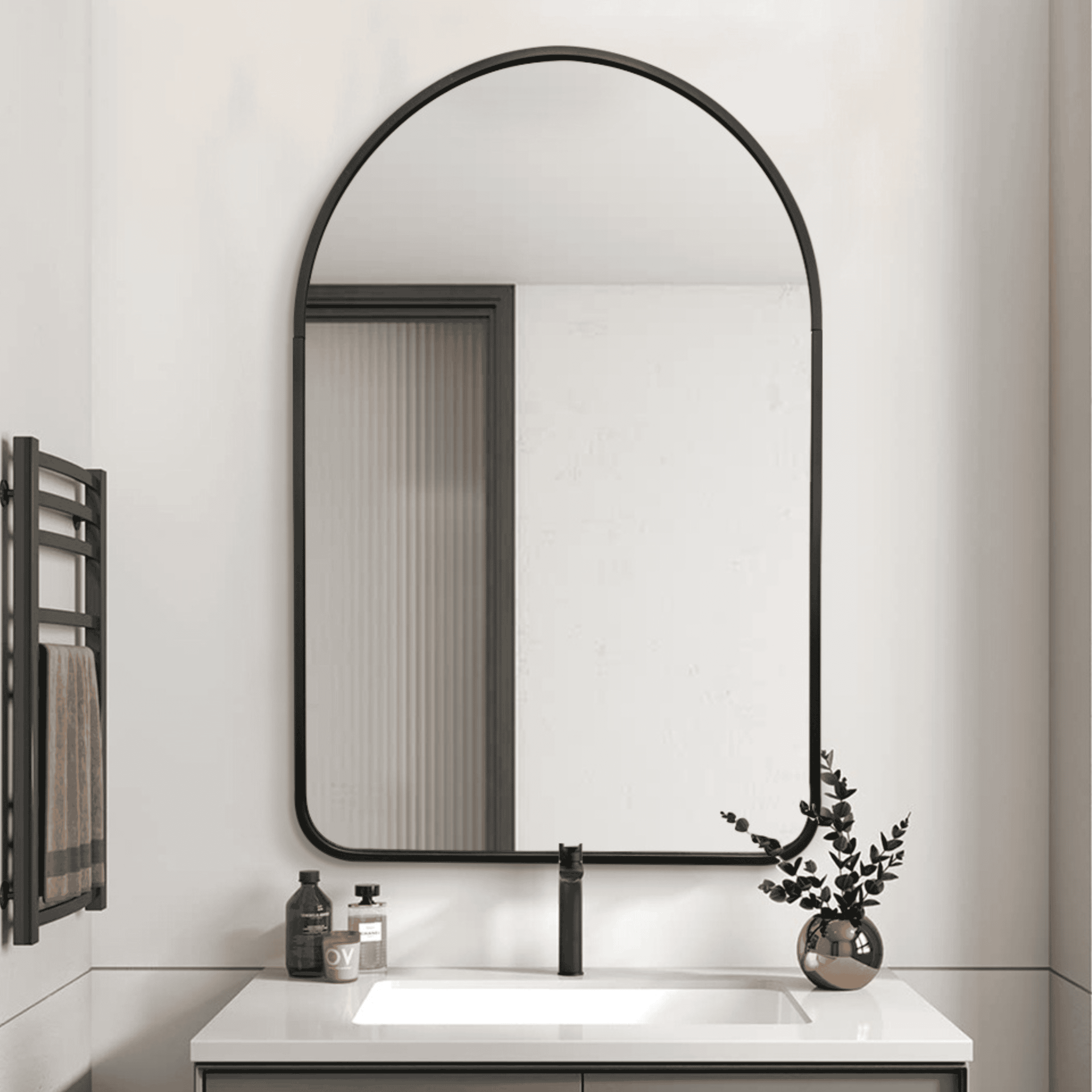 Arch Matte Black Metal Framed Mirror | 900 x 600
