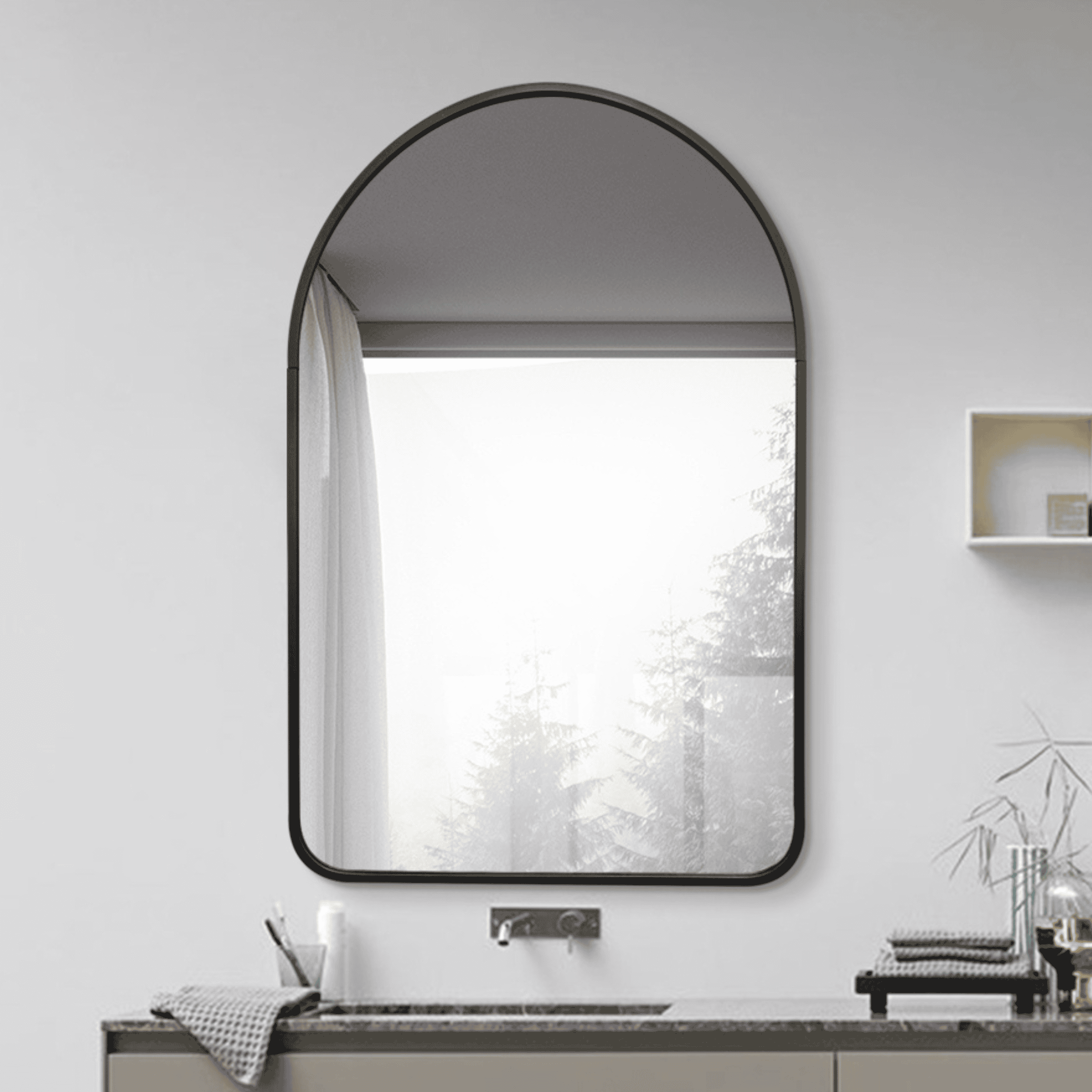 Arch Matte Black Metal Framed Mirror | 900 x 600